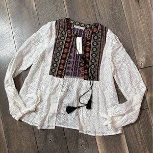 Catch Stitch Open Front Long Sleeve Top